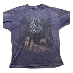 Vintage 90s Embroidered Wolf T Shirt  Fade Nature Art Tee Large
